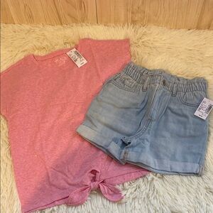 NWT Pink T-Shirt and Light Blue Denim Shorts Set